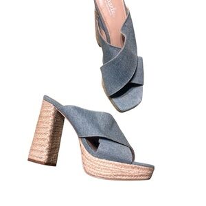 Charles By Charles David Blue Denim  Mules with Chunky Heel Size 9